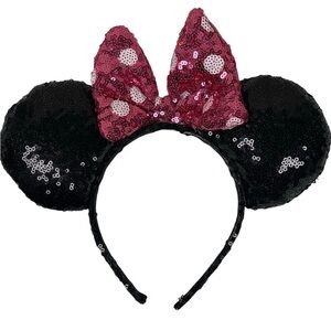 Pink Polkadot Sequin Minnie Mouse Ears Headband